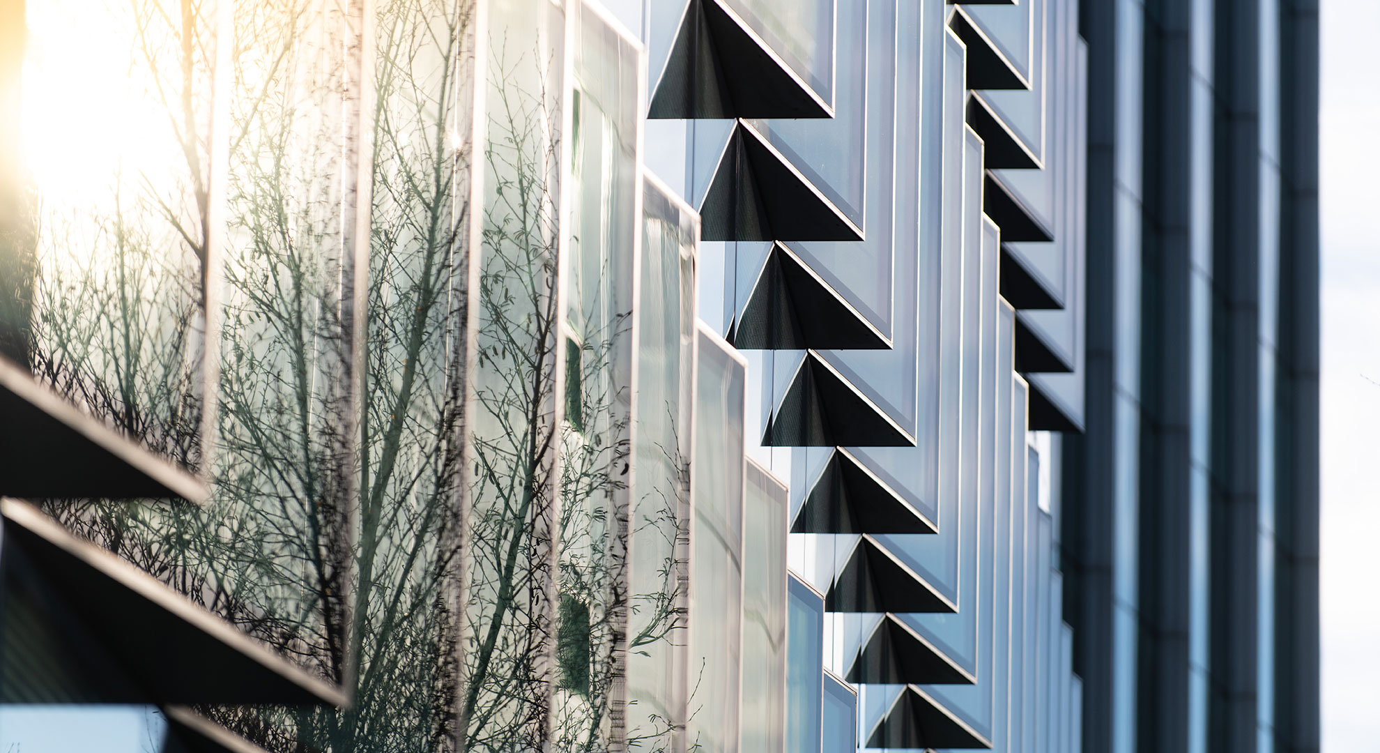 Exterior of Liberum's offices at sunset. 